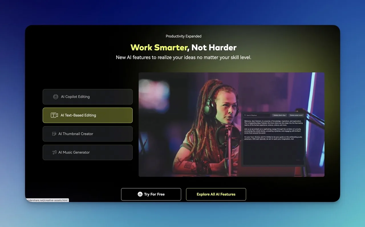 Un editor de video para Mac y Windows moderno y apoyado por IA – Wondershare Filmora