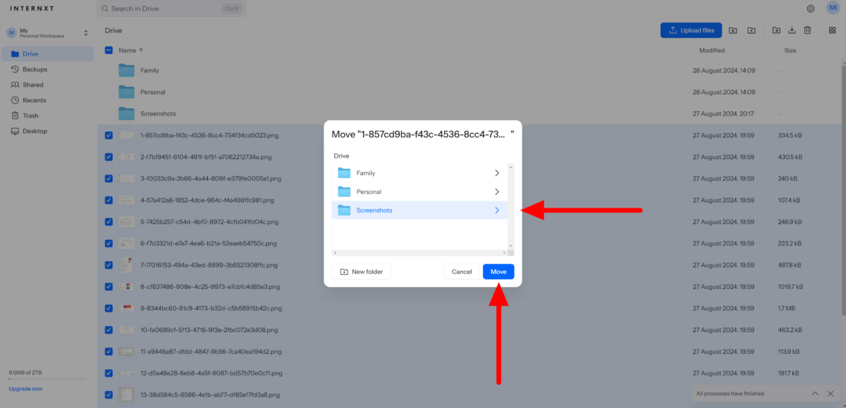 Buscando La Alternativa Más Segura a Google Drive -Internxt 4 Buscando La Alternativa Más Segura a Google Drive -Internxt Moviendo archivos a una nueva carpeta usando Internxt