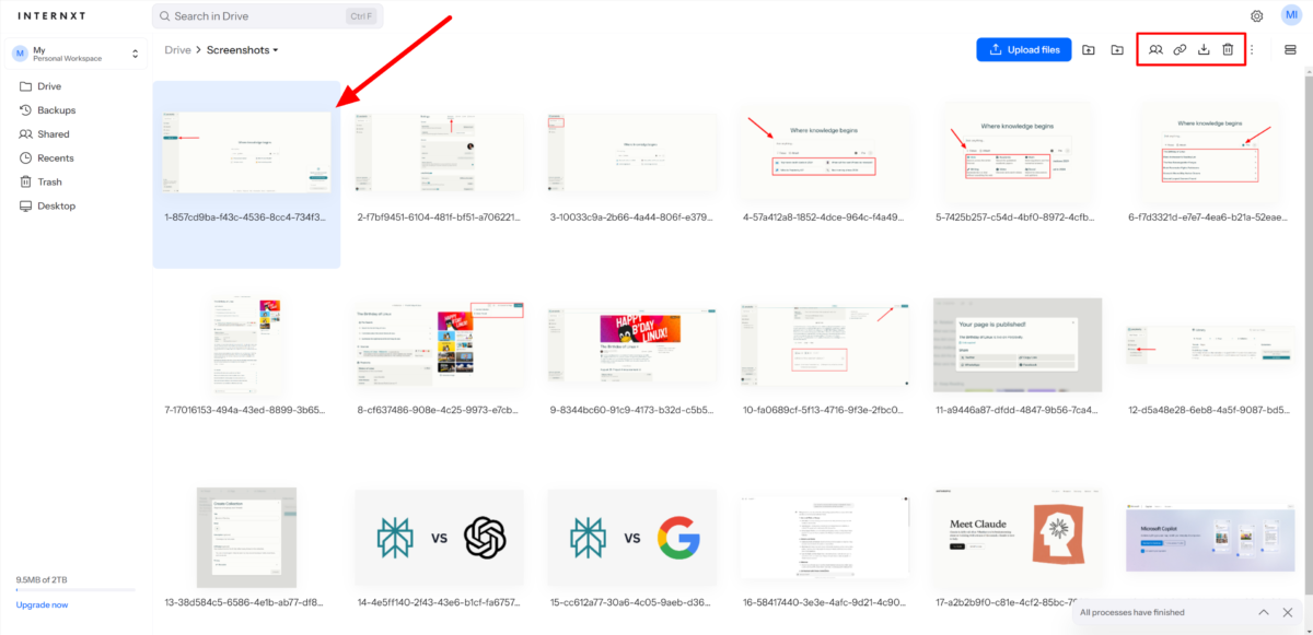 Buscando La Alternativa Más Segura a Google Drive -Internxt 5 Buscando La Alternativa Más Segura a Google Drive -Internxt Seleccionando un archivo usando Internxt