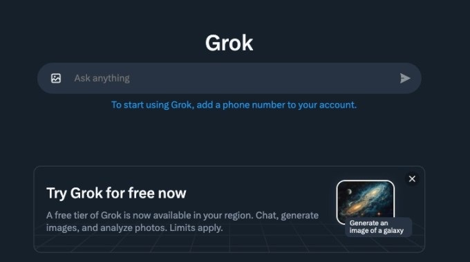 X prueba una version gratuita del chatbot de IA Grok  La red social X está a punto de abrir su chatbot de inteligencia artificial, Grok, a usuarios gratis en determinadas regiones. Este cambio promete ampliar su base de usuarios y mejorar la competitividad del producto.