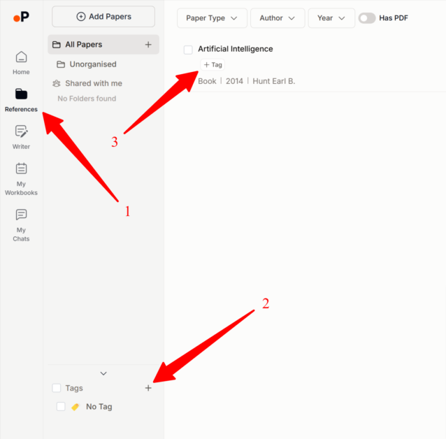 Creando y añadiendo etiquetas a referencias en Paperguide.