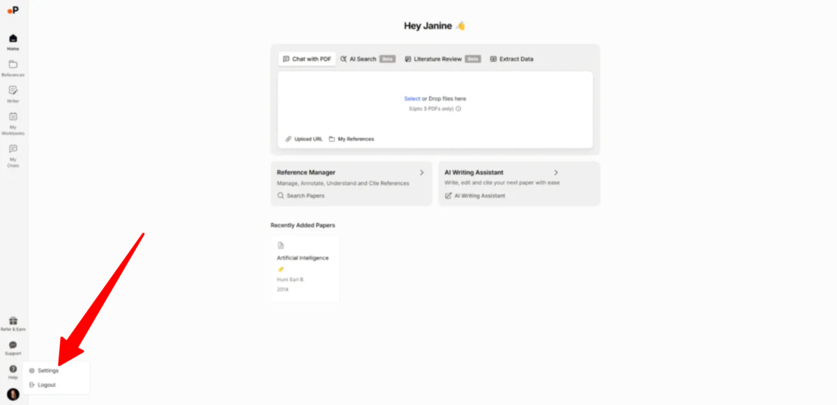 Seleccionando un estilo de citación en Paperguide.