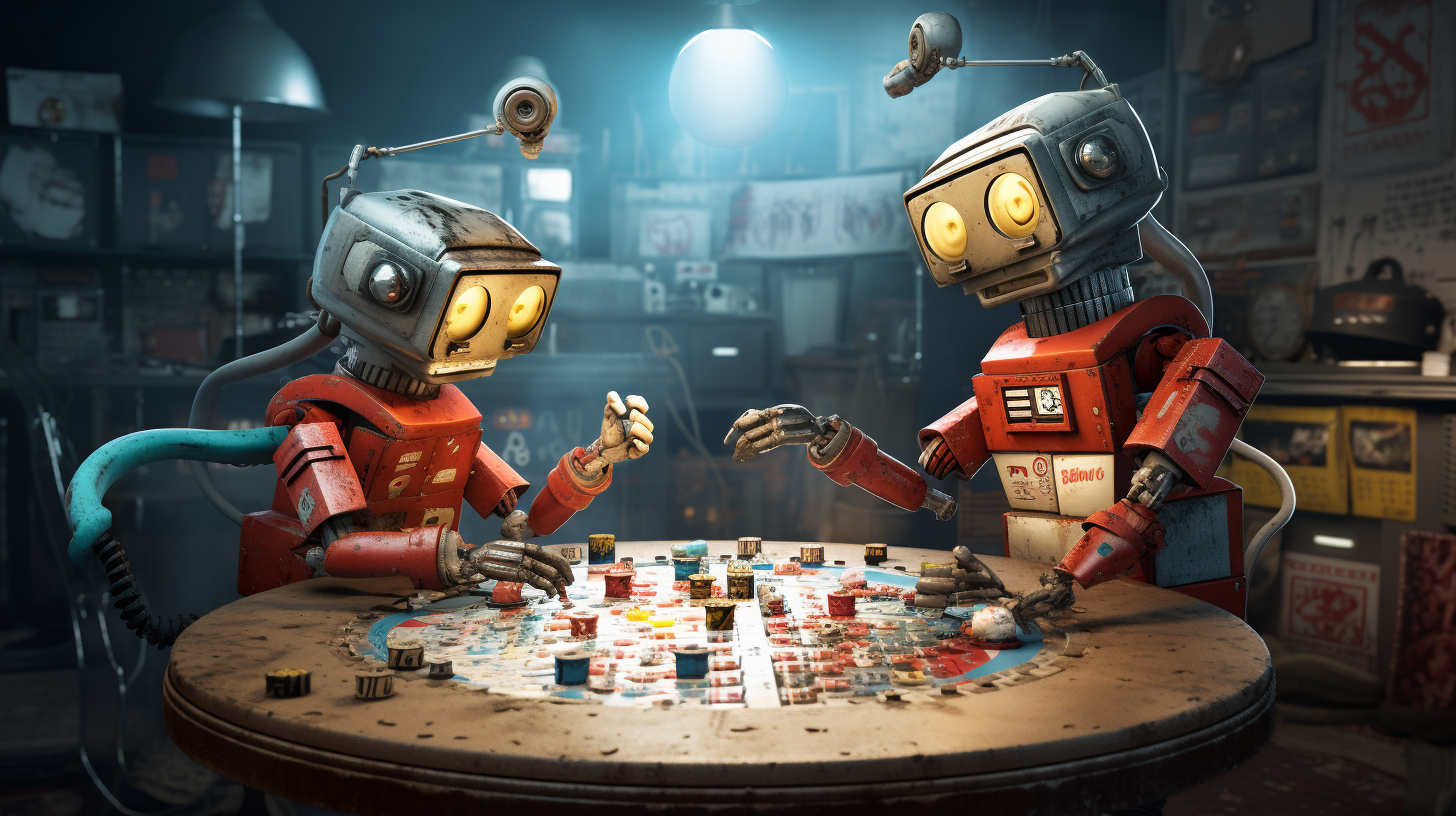 two robots playing a game about nuclear codes Midjourney 2023-08-22 16:24:47