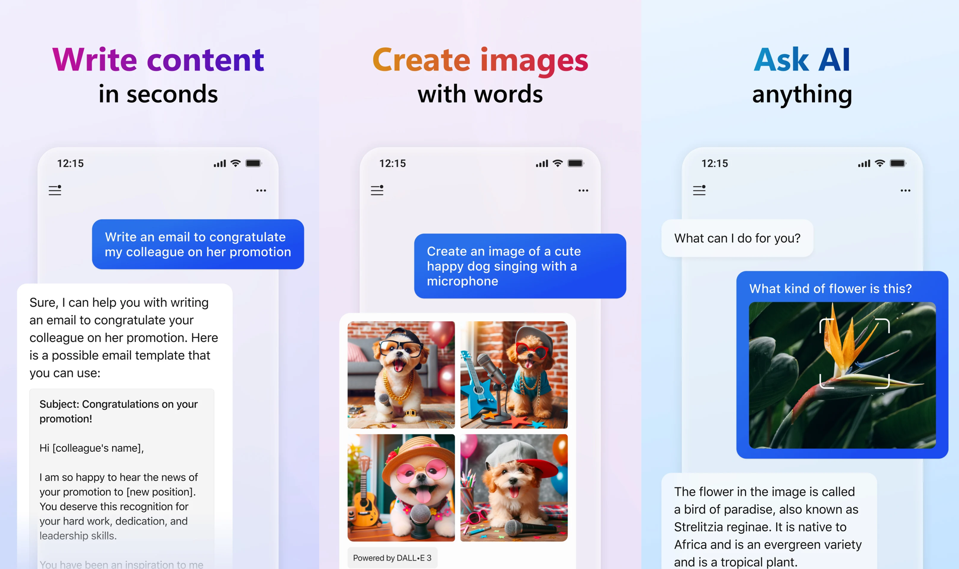 copilot android chatbot app screenshots Microsoft lanza su chatbot Copilot como aplicación para smartphones. De este modo, los usuarios tienen acceso gratuito a GPT-4, el modelo de lenguaje más avanzado de OpenAI, y a DALL-E 3.